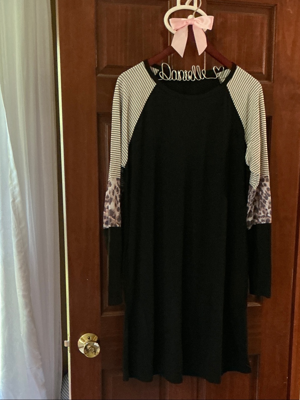 Black Raglan Dress with Striped & Leopard Sleeve Accents